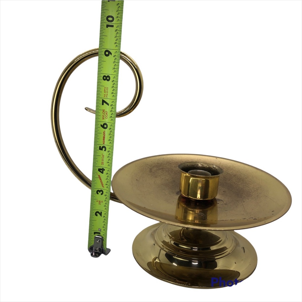 Baldwin Brass w/Spiral Loop Handle Bed Chamber Solid Brass Candle Holder - Picture 2 of 16